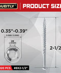 Pocket Hole Screws Size Eight Two And A Half Inches, 120 Pc Silver Square Drive Wood Screws diagram showing measurements