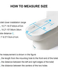 Heavy Duty Elongated Resin Toilet Seat With Slow Close Silent Shutoff And No Sweat Quick Release Hinges Light Blue Dried Flower Pattern size measurement guide.