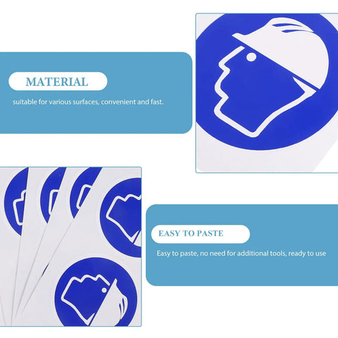 Hard Hat Safety Stickers for the job site self adhesive warning decals for machinery and construction, blue icon, high visibility