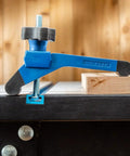 Bit Saver Hold Down Clamps For CNC Routers, Five And A Half Inch Long By One And A Quarter Inch Wide, Two Pack, installed on track