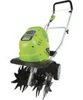 40V Cordless 10 Inch Tiller Cultivator with 4Ah Battery and Charger Included for Breaking Up Hard Compact Soil into Loose Dirt