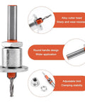 Close-up of the alloy cutter head from the Badass Eight Mm Handheld Hole Punch And Countersink Drill Set with adjustment features.