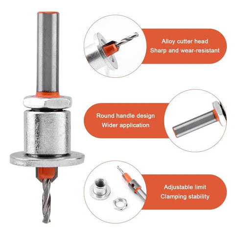 Close-up of the alloy cutter head from the Badass Eight Mm Handheld Hole Punch And Countersink Drill Set with adjustment features.