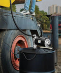 No-Hassle 115V Electric Drum Pump 8 Gpm Blazing Fast Oil Transfer Workhorse For 55 Gallon Barrels with hose on drum.