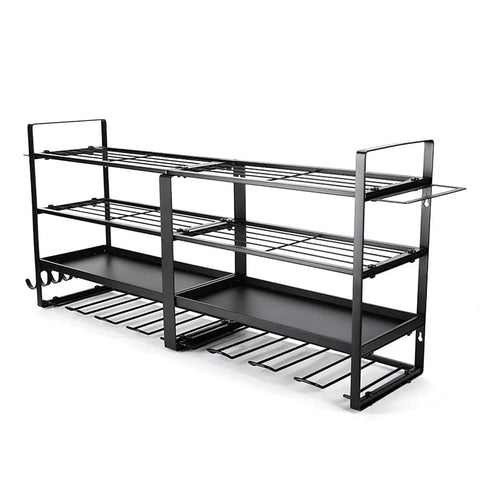 32 Inch Wide Heavy Duty Metal Power Tool Organizer Wall Mount With Four Tier Racks And Drill Hanger Eight Drill Holders