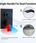 Diagram of Dual Function Shower Faucet Set For Bath And Shower, Waterfall Tub Spout, 10-Inch High-Pressure Showerhead, Matte Black Finish.