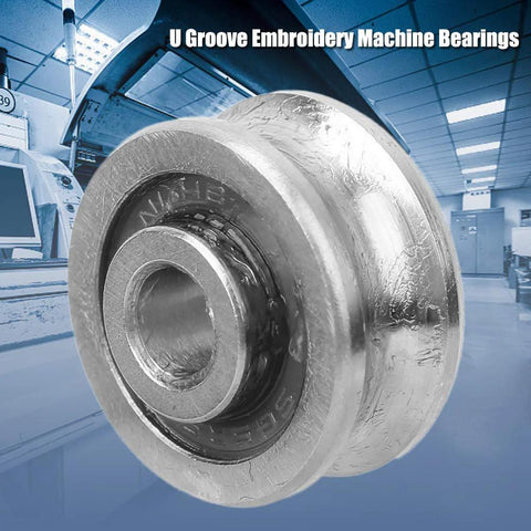 Close-up of metal U-groove SG15 track-guide bearing 5x17x8 mm