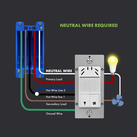 Wiring diagram for Dual Tech Humidity Sensor Switch With PIR Motion For Hands-Free Bathroom Ventilation And Light Control