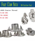 Beefy Four Claw Stainless Steel T Nuts Knock In Captive Nut Inserts For Wood And Speaker Enclosures, 5/16-18 UNC, 304 Stainless
