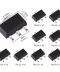 80Pcs SMD Voltage Regulator Transistors Kit with Eight Values 78L05 to 78L24 LDO Regulators in SOT-89 for DIY Electronics