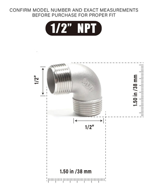 1/2 in NPT stainless steel 90-degree street elbow with male threads on both ends, 304 SS, for water/gas/oil (1-pack)