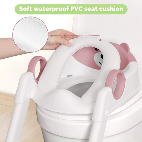 No Sweat 2 In 1 Potty Training Seat With Step Stool For Toddlers, Adjustable Height Toilet Chair, Waterproof Cushioned Pad, Rock Solid Non Slip Bathroom Helper For Kids