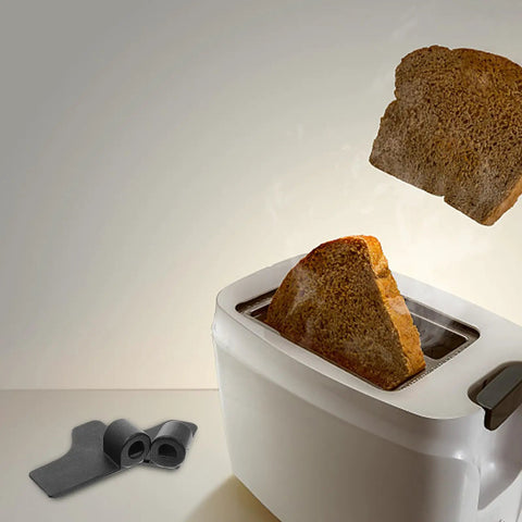 Bread Maker Mixing Blades 2 Pack Metal Stirring Tools Replacement Parts for bread machines next to a toaster with bread slices