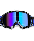 Badass Slick Dirt Bike Goggles For Motocross And Atv Riding With Anti Slip Silicone Strap Impact Resistant PC Lens Tough TPU Frame, blue and black design.