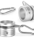 Premium Aircraft Grade Aluminum Flag Pole Rings With Smooth 360 Anti Wrap Swivels And Tough As Nails Carabiner Clip Built For Standard One Inch Flag Poles Easy Install Silver Two Pack, showcasing rotating ring and carabiner.