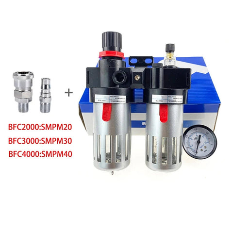 Oil Water Separator Filter Regulator FRL Combination For Air Compressors Pro Grade Heavy Duty Metal Body with gauge and fittings