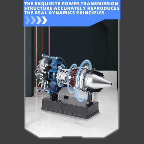 DM122 All Metal Turbofan Engine Kit With 170 Plus Pieces on display showing realistic gear drive mechanics.