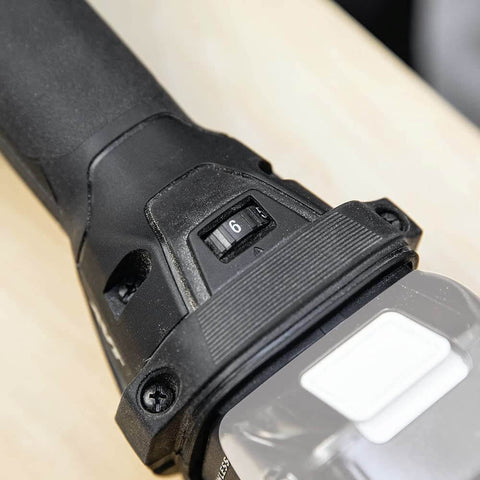Close-up of 18V LXT Sub-Compact Brushless Cordless Multi-Tool With Variable Speed Control 10,000 to 20,000 OPM knob
