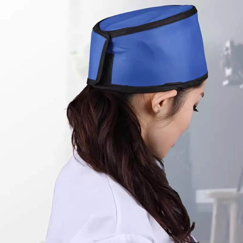 Pro Grade Lead Shielding Cap For Radiation Safety, 0.35/0.5 Millimeter Lead Equivalents, Easy On Off Hook And Loop Back in blue