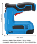 Slick Cordless Electric Brad Nailer And Staple Gun Rechargeable 2 In 1 Bottom Loading Fastening Tool side view with dimensions