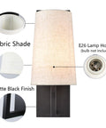 Farmhouse Black Wall Sconces Set Of Two, Modern 1 Light Hardwired Matte Black Wall Lamp With Fabric Shade, E26 base