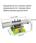Boss Grade Milling Machine Worktable With Cross Slide And Compound Drilling Slide For Bench Drill, Adjustable X And Y Axis, 350 By 100 Millimeters Aluminum Alloy Construction, Smooth And Accurate Motion viewed from front with size annotations.
