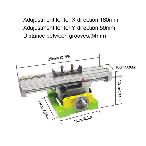 Boss Grade Milling Machine Worktable With Cross Slide And Compound Drilling Slide For Bench Drill, Adjustable X And Y Axis, 350 By 100 Millimeters Aluminum Alloy Construction, Smooth And Accurate Motion viewed from front with size annotations.