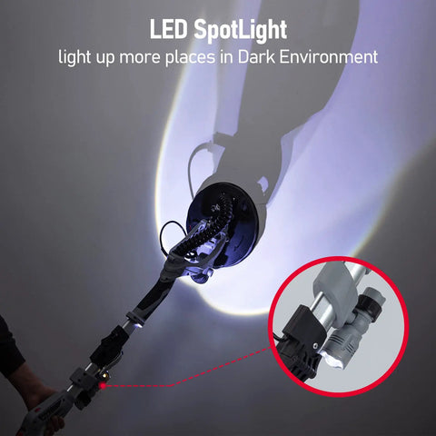 Powerful 710W Drywall Sander With LED Light and Variable Speed 800 To 1800 RPM illuminating wall, focus on LED feature