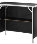 Foldable Portable Bar Table For Indoor And Outdoor Events With Carrying Case Storage Shelf And Black Skirt Tradeshow Podium