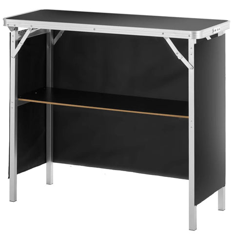 Foldable Portable Bar Table For Indoor And Outdoor Events With Carrying Case Storage Shelf And Black Skirt Tradeshow Podium