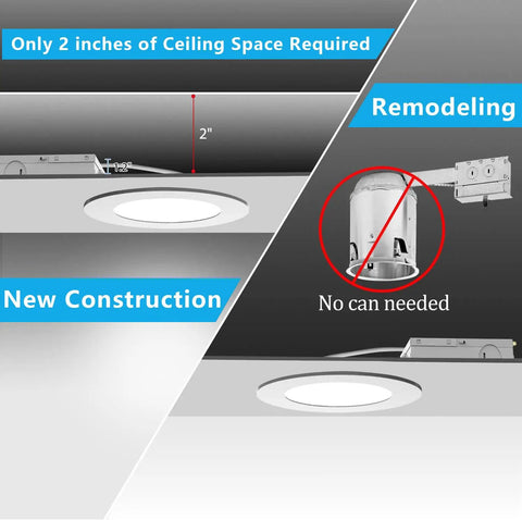 Diagram showing Slim 11 Inch Ultra Thin LED Recessed Light Kit With Junction Box 6000K Daylight 24W 110V Non Dimmable Canless Downlight installation