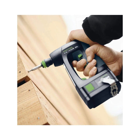 Straight Up Workhorse Cordless Drill Featuring Dual Speed Modes And Adjustable Torque Control, in use on wooden planks.
