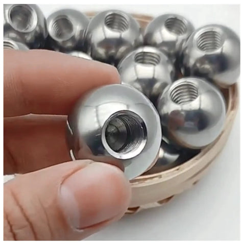 Stainless steel threaded piercing ball with internal M8 thread; 45 mm diameter, shiny metal finish, multiple balls