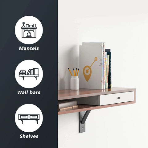 Beefy Heavy Duty Steel Shelf Brackets 2 Pack For Mantel And Countertop Support Hand Welded Black 8 By 9 By 2.5 Inch One Quarter Inch Natural Steel DIY Shelving Brackets For Modern Decor Each Bracket Supports 75 Pounds
