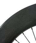 Close-up of Ride Ready 88mm Fixed Gear Wheel 700c Carbon Clincher Rear Wheel showing 88mm depth and 32 spoke configuration.