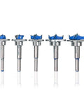 Five WZFC carbide hinge-hole drill bits with blue tips, 30mm diameter.