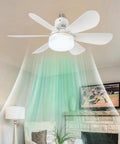 40W Small Ceiling Fan with Lights, Remote, 3 ColorTemps, 520mm White in living room, illuminating and cooling space.