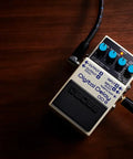 Digital Delay Guitar Effects Pedal With 11 Modes, From Classic Echoes To Shimmer And Mod, Looper Up To 40 Seconds, on wooden surface