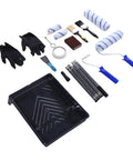Ultimate Paint Roller Kit With Telescopic Extension Pole For Ladder Free Magic High Ceiling Covering includes rollers, tray, and tools.