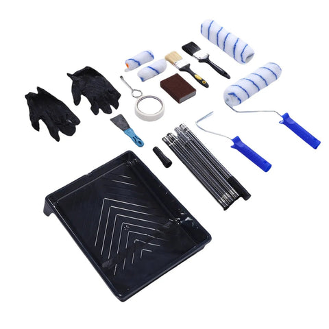 Ultimate Paint Roller Kit With Telescopic Extension Pole For Ladder Free Magic High Ceiling Covering includes rollers, tray, and tools.