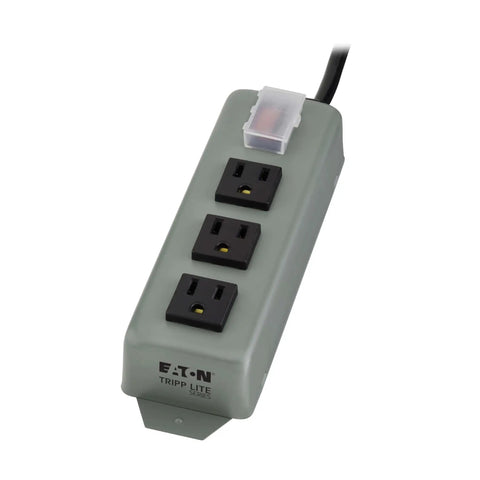 3-Outlet Heavy Duty Power Strip With Metal Housing, Mountable Wall Or Under Desk, 9 Ft Cord, On Off Switch Cover, Ideal For Garage Shop