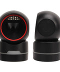Front and side view of Hands Free USB Barcode Scanner For Retail And Supermarkets, Fast 1D 2D QR Reading, Plug And Play Desktop Reader