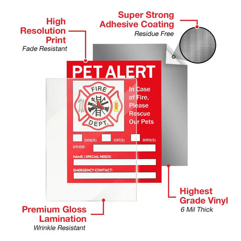 Pet Rescue Inside Sticker for Home Safety, Fire Emergency Alert Decal for Doors and Windows, 5x4 Inch Vinyl Sign detail.
