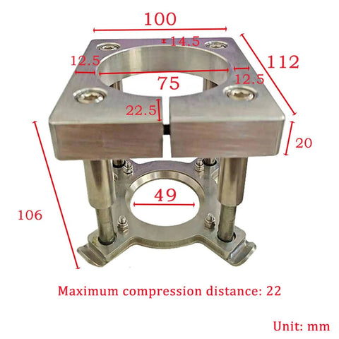 No-Hassle Unattended CNC Spindle Clamp for Woodworking and Engraving, 75mm Pressure Plate Auto Hold-Down System dimensions