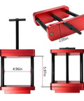 Heavy Duty Aluminum Connecting Rod Vise Set With Pre Press Mold For Engine Bolt Swaps And Piston Alignment showing dimensions and red anodized finish.