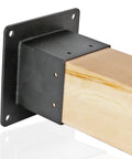 Beefed Up 4x4 Post Flange Anchor Base For Deck Railings With Screws Stainless Steel 201 Black Finish, attached to wood post