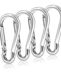 Rock Solid Heavy Duty Aluminum Carabiner Clip Set For Flagpole Swivel Ring Replacement Spring Snap Hooks in polished silver.