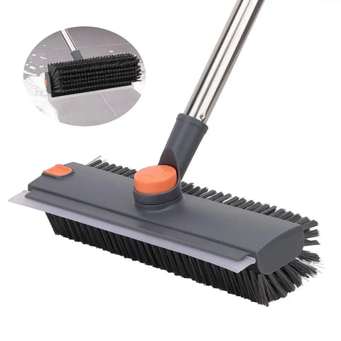 64 Inch Floor Scrub Brush With 360 Degree Swivel Head And Detachable Long Handle For Heavy Duty Cleaning Of Concrete Floors Grout Patios Decks Garages And Gardens Squeegee Included With Right Angled Bristles