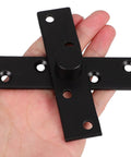 Invisible 360 Degree Hidden Door Pivot Hinge for Wooden Doors and Cabinets, black stainless steel, on hand, close-up