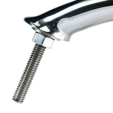 Close-up of Two Pack Polished Stainless Steel Heavy Duty Oval Boat Grab Handle Hand Rail With Flange And Stud 24 Inch Marine Grade